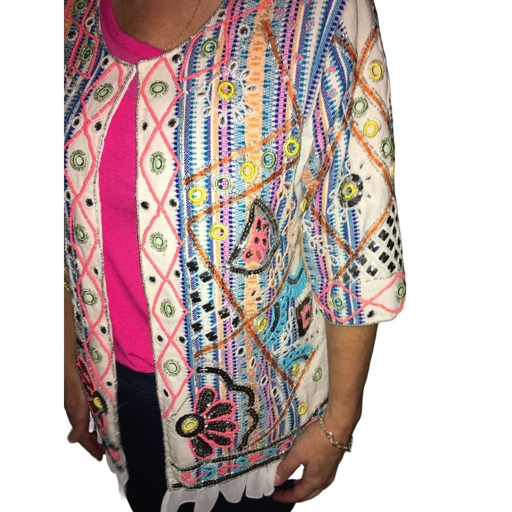 Indigo Moon Full Front Beaded Blazer size Medium New with Tags
